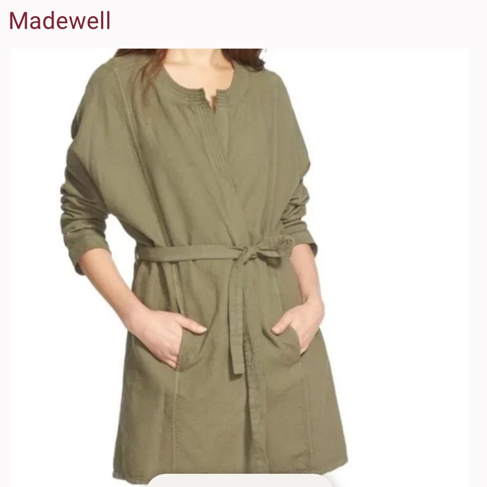 Madewell Stitched Edge Olive Green Belted Robe Cardigan Duster